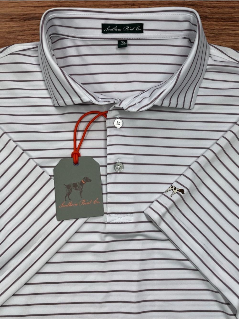 Southern Point Co Horizon Stripe White/Elderberry Performance Polo Size XL - Picture 4 of 6